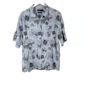 Consensus Nautical Shirt Mens XL Blue Short Sleeve Button Up Easy Care Linen